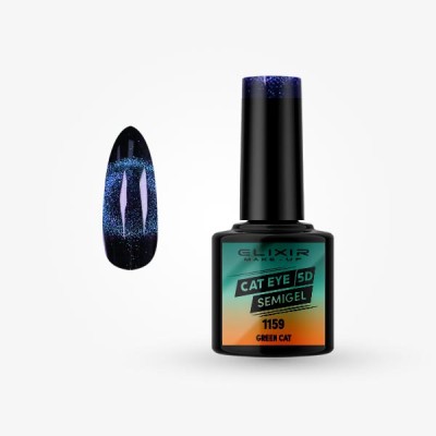 Elixir Semi Gel Ημιμόνιμο Βερνίκι CAT EYE 5D 8ml – #1159 (GREEN CAT)