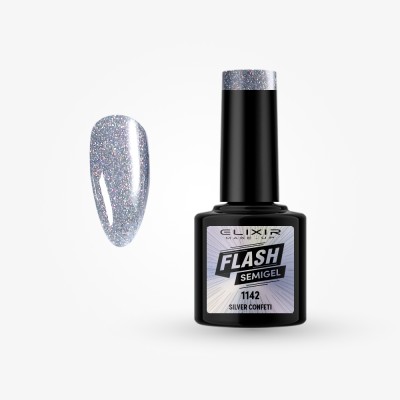 Elixir Semi Gel Ημιμόνιμο Βερνίκι FLASH 8ml – #1142 (SILVER CONFETI)