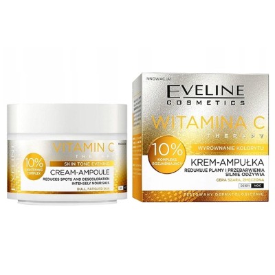 Eveline Vitamin C Therapy 10% Cream-Ampoule 50ml - Κρέμα-Αμπούλα Προσώπου με Βιταμίνη C για Λάμψη (Για Θαμπές / Κουρασμένες Επιδερμίδες)