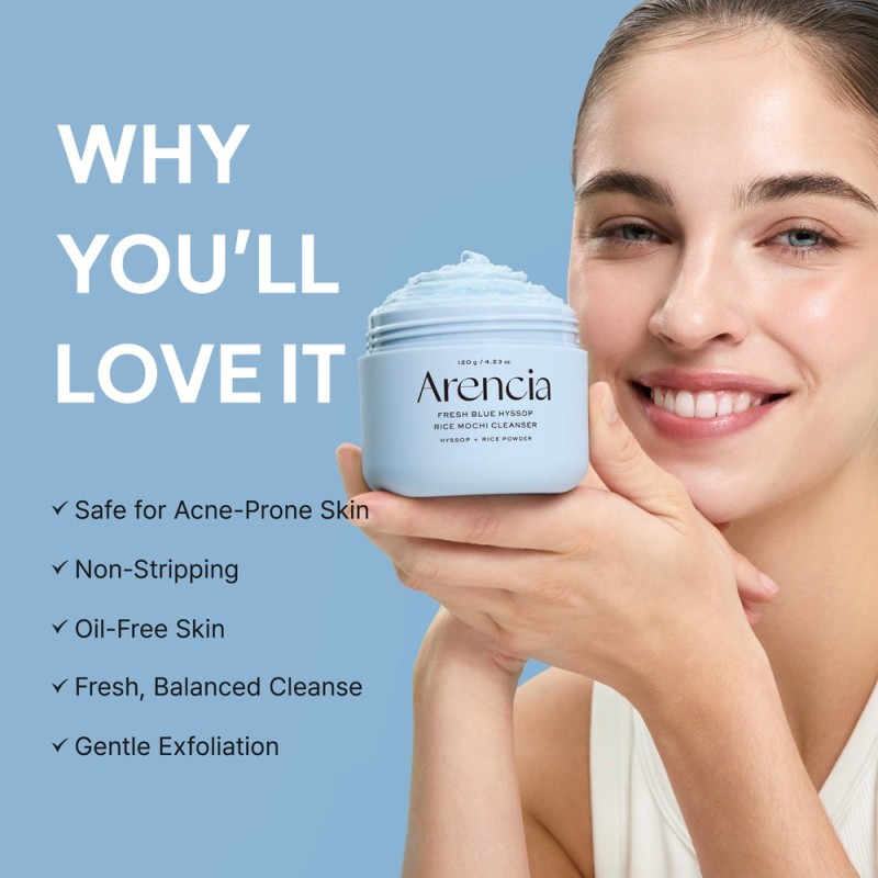 Arencia Blue Hyssop Rice Mochi Cleanser 120g – Καθαριστικό Προσώπου με Ρύζι για Λιπαρή, Ακνεϊκή & Συμφορημένη Επιδερμίδα