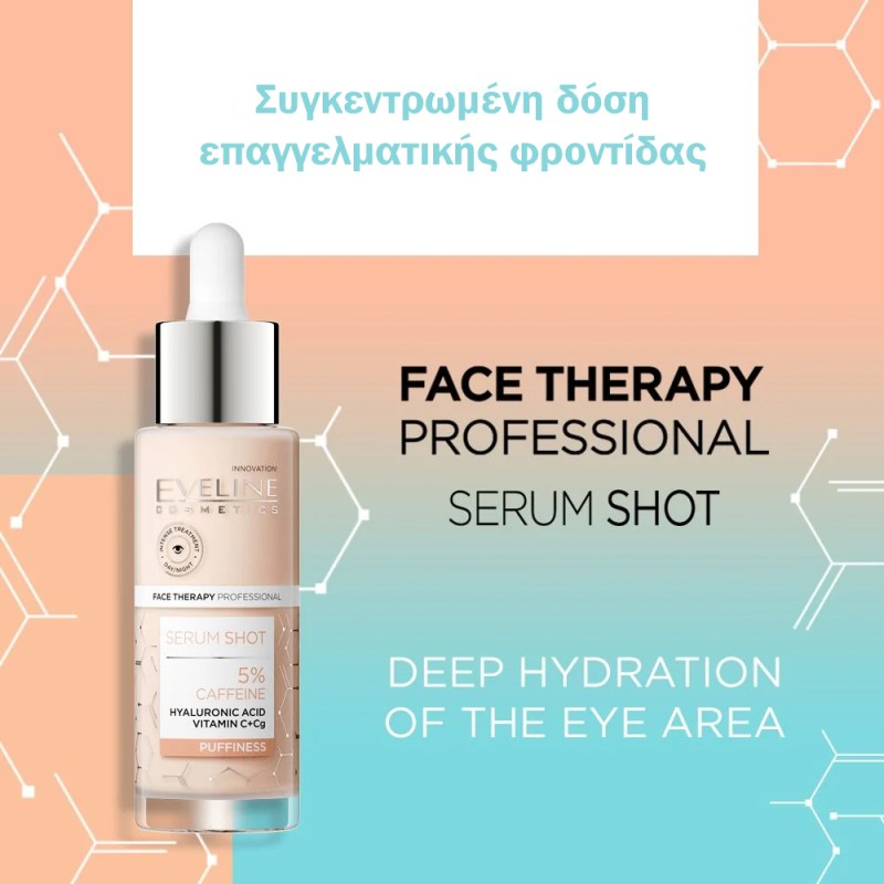 Eveline Serum Shot Caffeine 5% Eye Contour Treatment | Ορός Για Το Περίγραμμα Των Ματιών για Μαύρους Κύκλους & Σακούλες 30ml