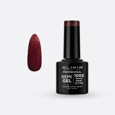 Elixir Semi Gel Ημιμόνιμο Βερνίκι 8ml – #1003 (BLACK HEART GLITTER)