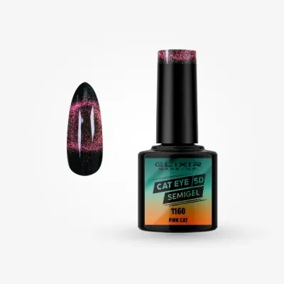 Elixir Semi Gel Ημιμόνιμο Βερνίκι CAT EYE 5D 8ml – #1160 (PINK CAT)