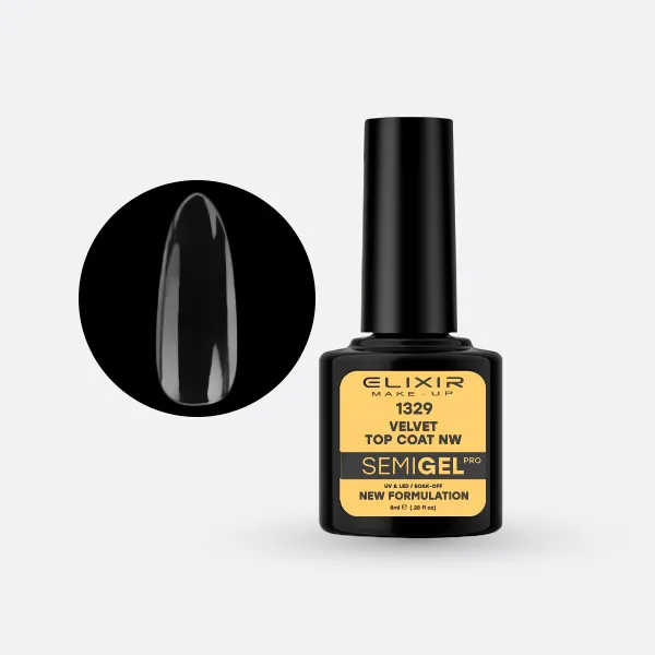 Elixir Semi Gel Ημιμόνιμο Βερνίκι 8ml – #1329 (VELVET MATTE TOP COAT NO WIPE)