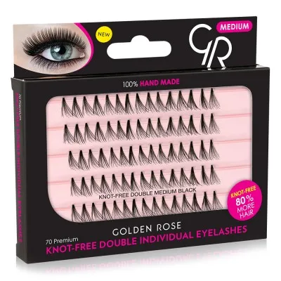 Golden Rose Knot Free Double Individual Eyelashes - Medium