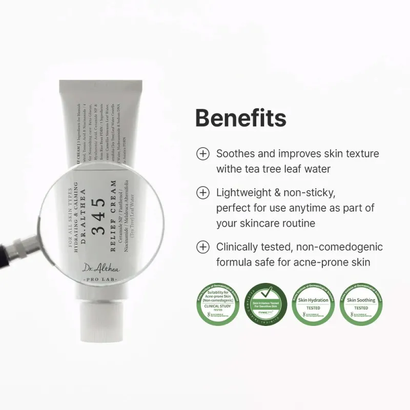Dr.Althea 345 Relief Cream 50ml – Κρέμα Προσώπου για Ενυδάτωση, Ατέλειες & Ερυθρότητα με Υαλουρονικό Οξύ & Νιασιναμίδη