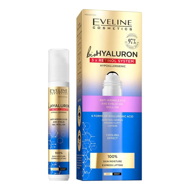 Eveline BioHyaluron 3xRetinol System Roll-on 15ml - Αντιγηραντικό & Δροσιστικό Serum Ματιών